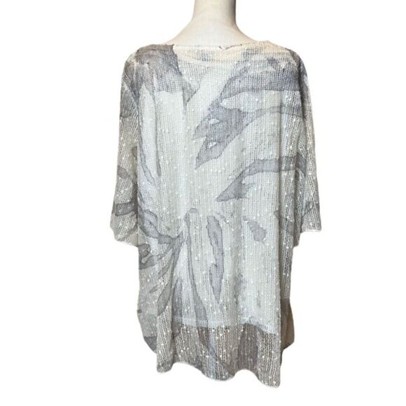 Coco + Carmen Mesh Overlay Lined Bell Sleeve Sequin Top Cream Gray Size Large - Picture 5 of 10